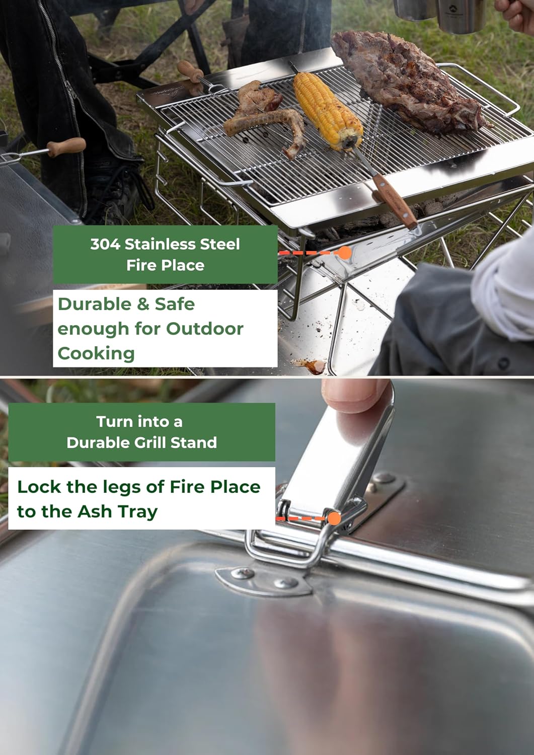 CAMPINGMOON Portable Stainless Steel Wood Burning Grill and 