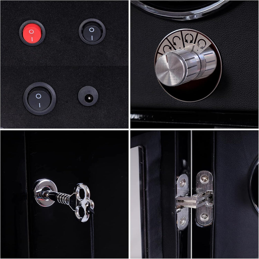 Rotare™ Dual Watch Winder — Lockable, LED-Lit, Holds 2 + 3 Storage