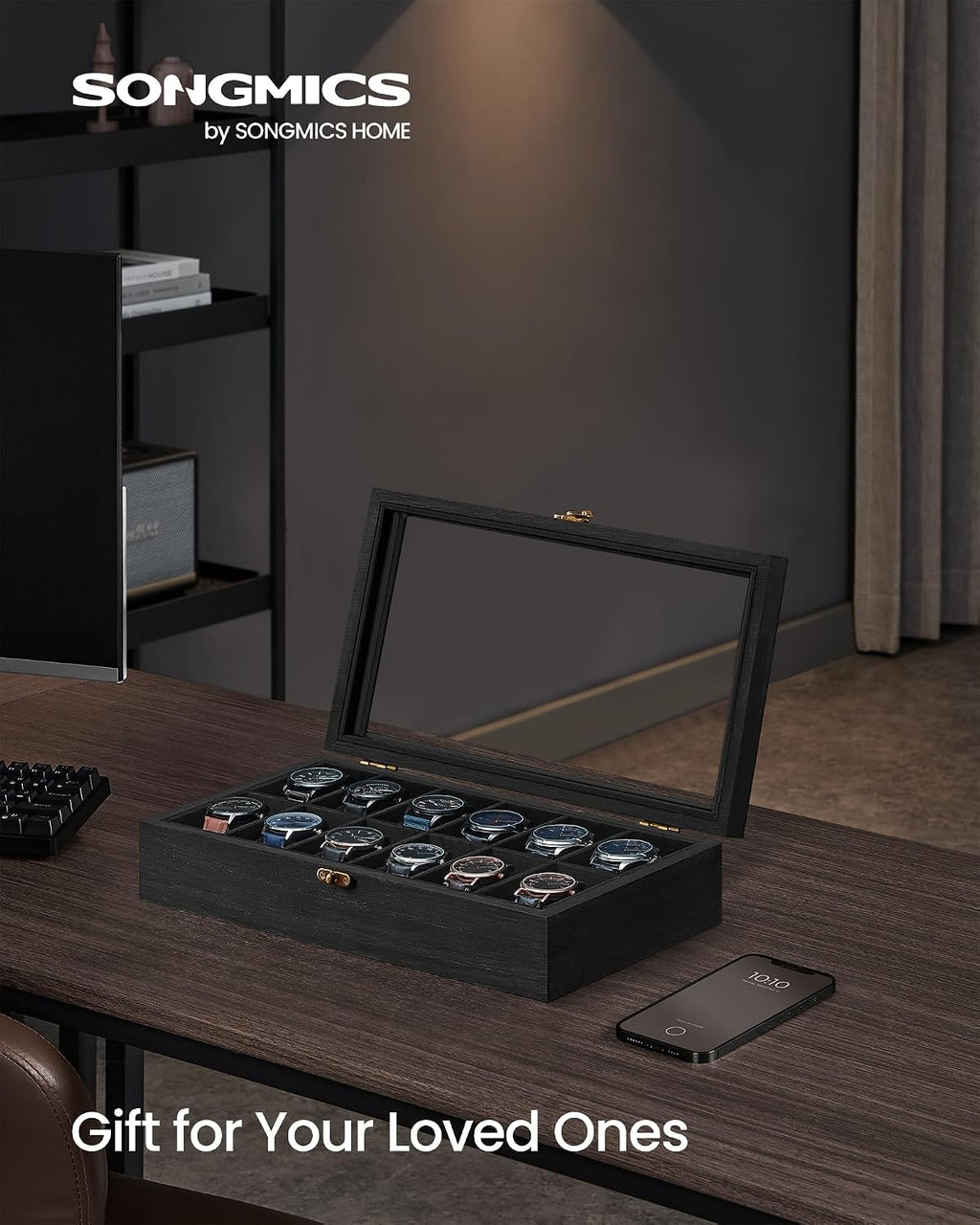 Valcourt™ Solid Wood Watch Box — 12 Slots with Glass Lid