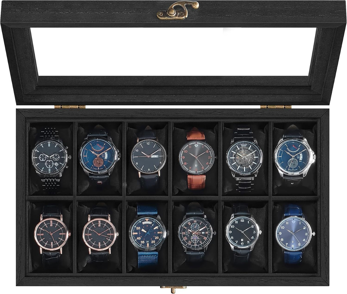 Valcourt™ Solid Wood Watch Box — 12 Slots with Glass Lid