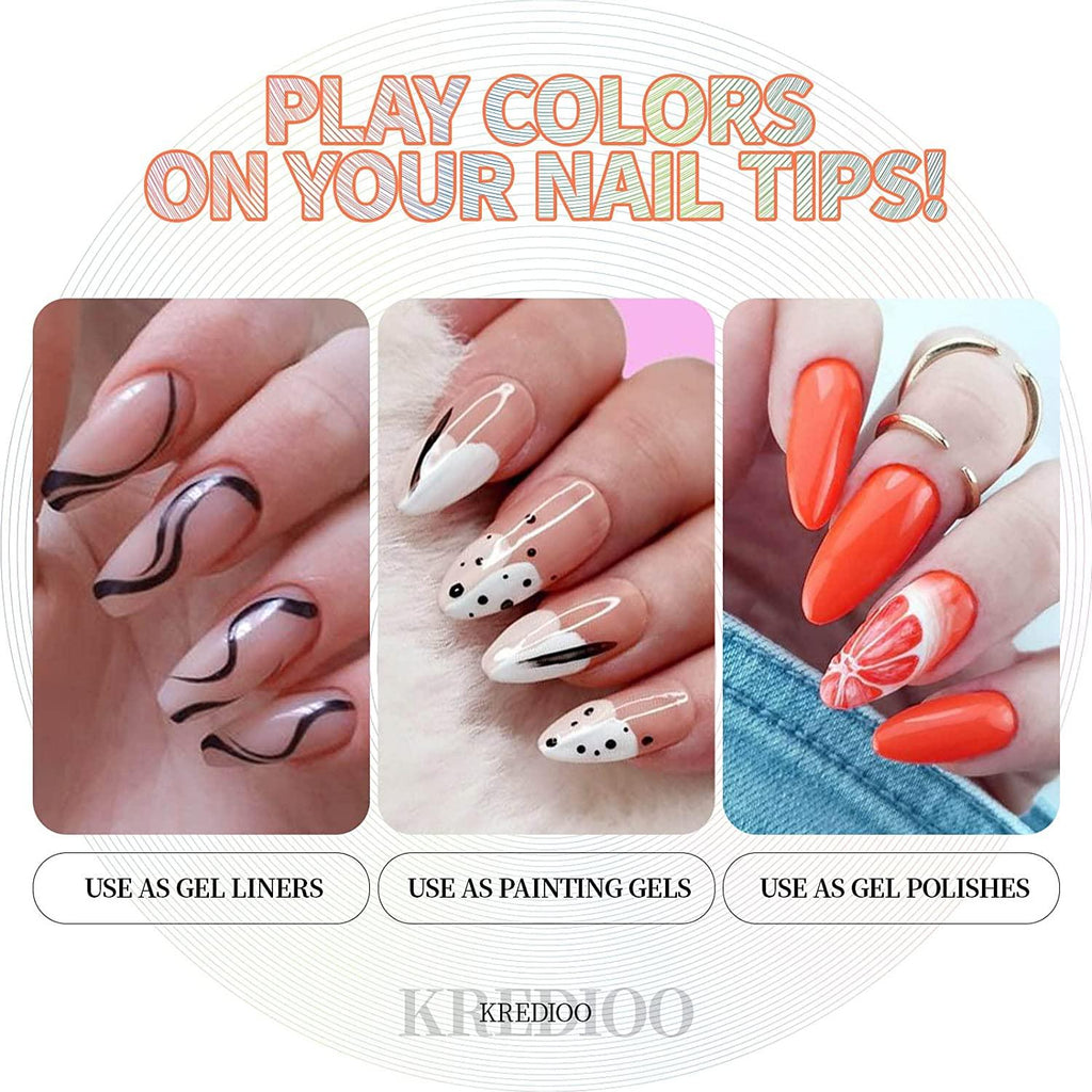 Kredioo Gel Nail Polish Liner Nail Art 12 Colors Painted Gels Kit Neon