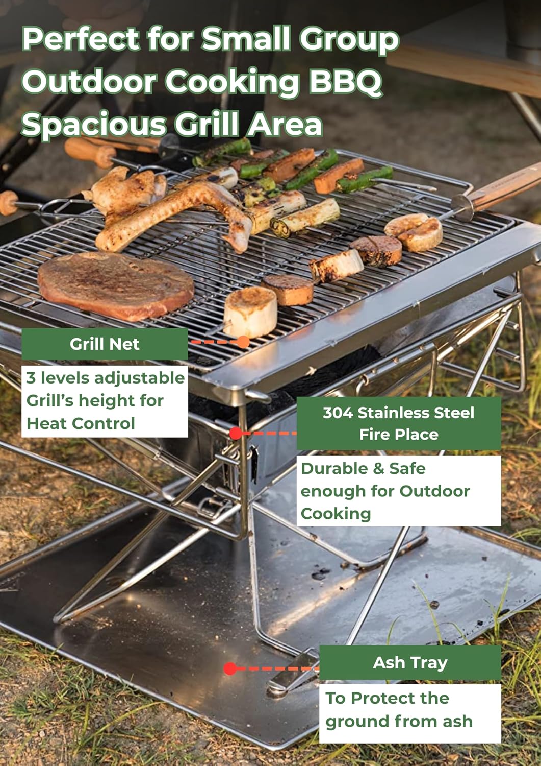 CAMPINGMOON Portable Camping Fire Pit BBQ Grill Outdoor Fire
