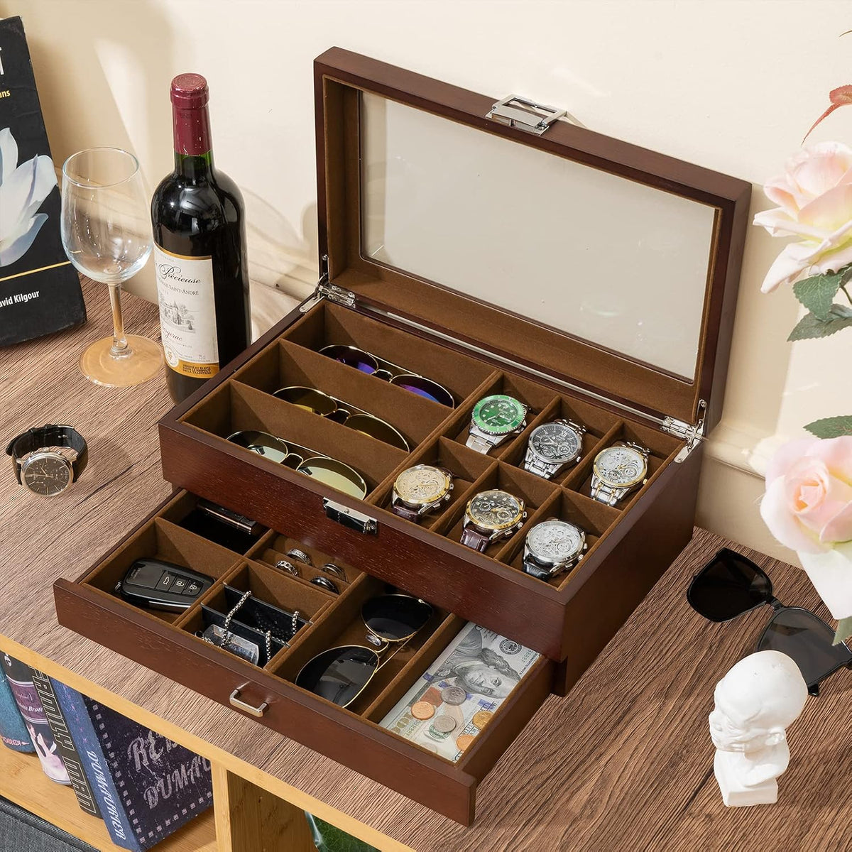ProCase Lacquered Finish Wooden Men's Jewelry Box