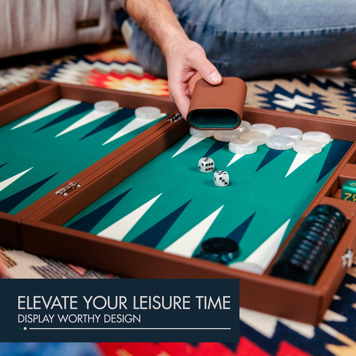 Pointworks 19 Inch Premium Backgammon Set for Adults - Leath