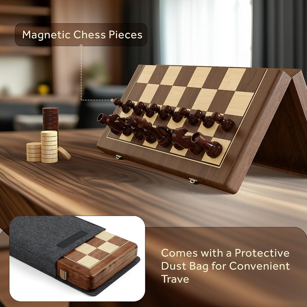 38 cm Walnut Chess and Checkers Set