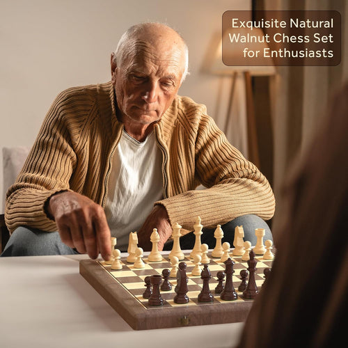 38 cm Walnut Chess and Checkers Set