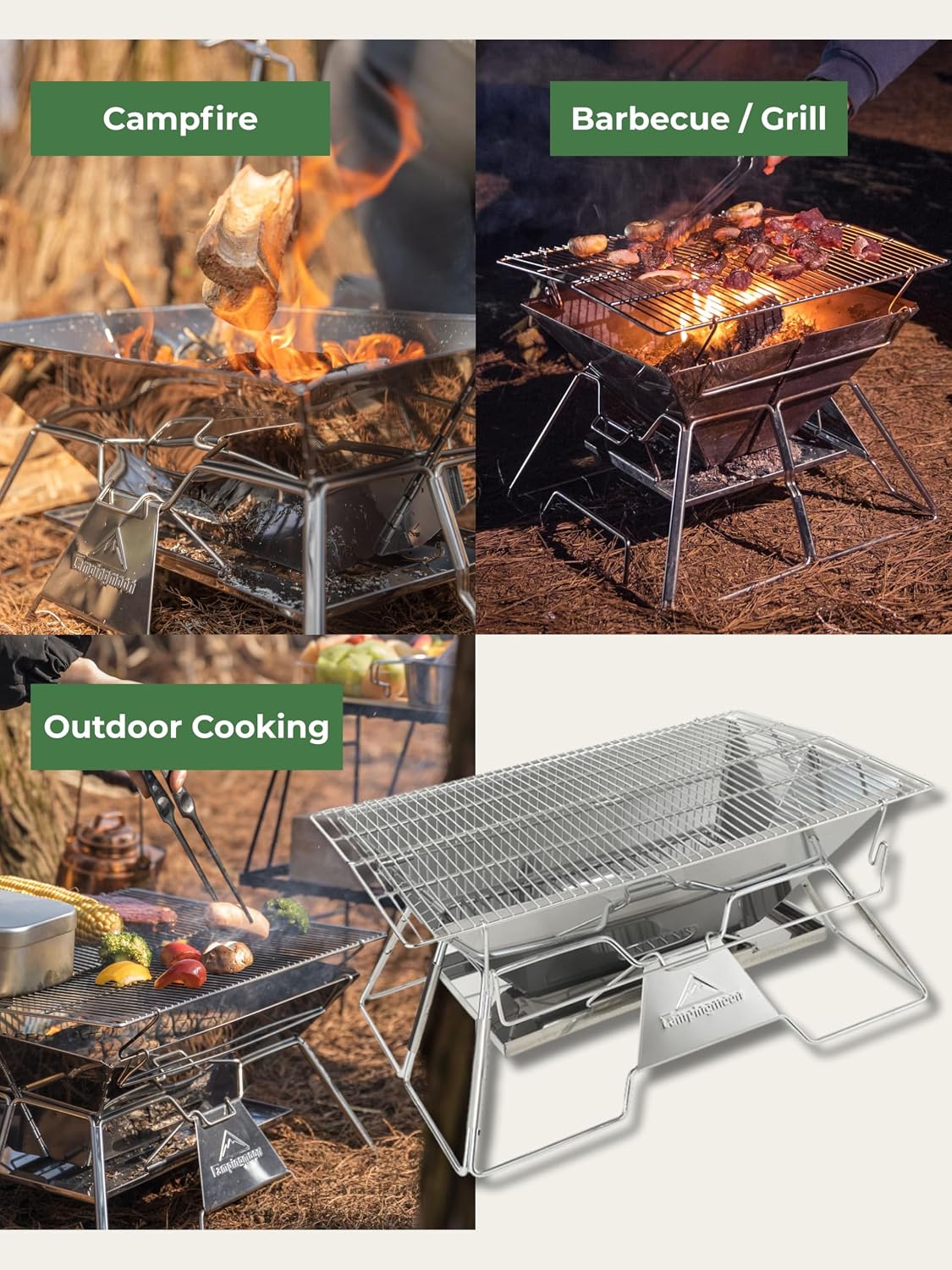 CAMPINGMOON Portable Fire Pit Grill Large 20 Inch Stainless 