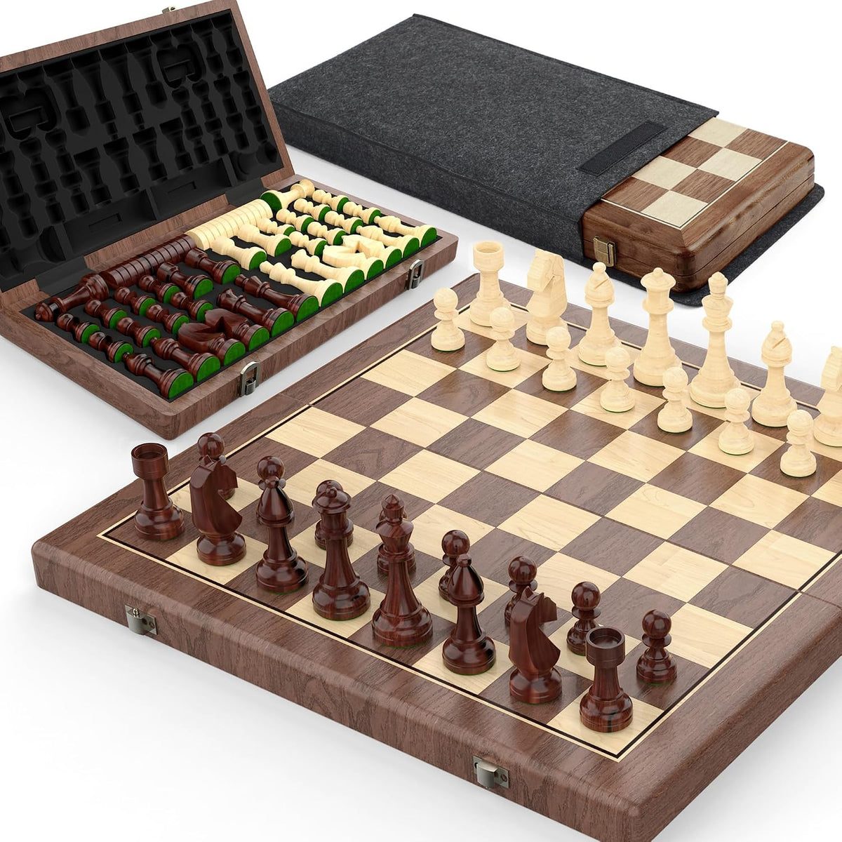 38 cm Walnut Chess and Checkers Set