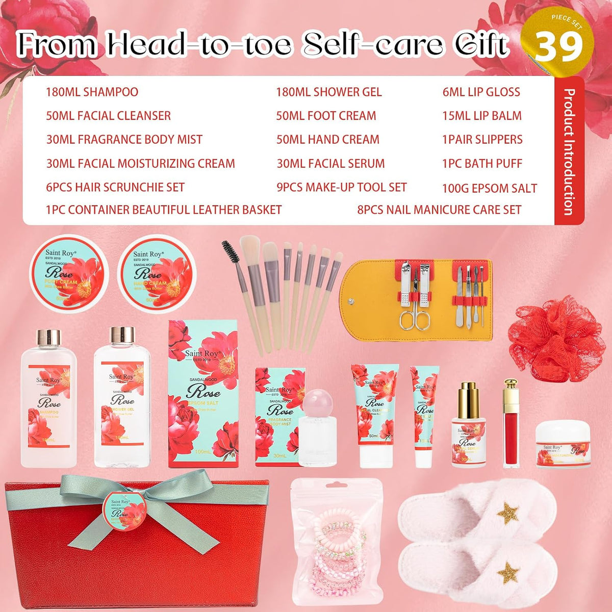 39 Pcs Sandalwood Red Rose Spa Gift Set