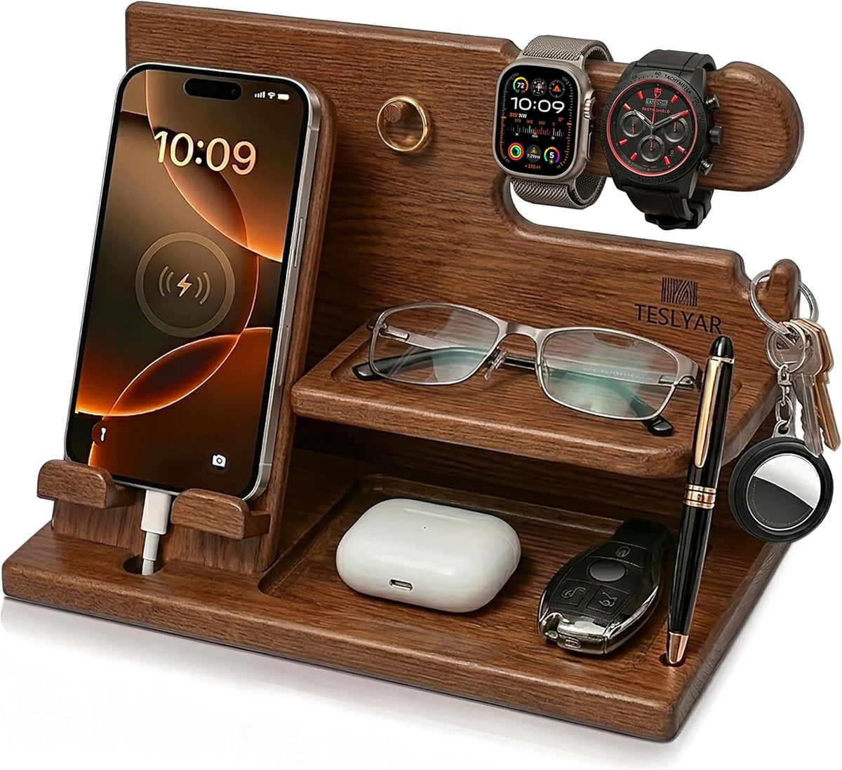 Norwood™ Wooden Docking Station — Phone, Watch & Key Stand