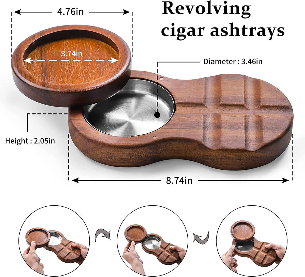 Wooden Cigar Ashtrays Coaster/Whiskey Glass Tray and Cigar Holder