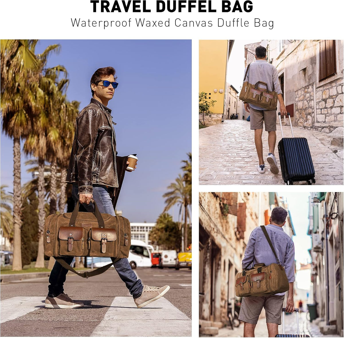 Ashcroft™ Waxed Canvas & Leather Duffle — 50L Expandable Weekender