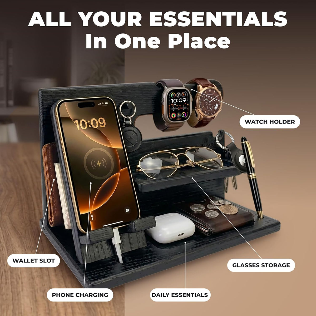 Norwood™ Wooden Docking Station — Phone, Watch & Key Stand