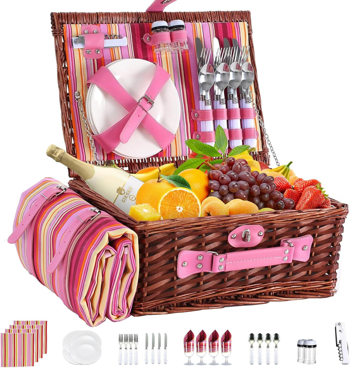 Picnic Basket Set for 4 with Waterproof Picnic Blanket and I