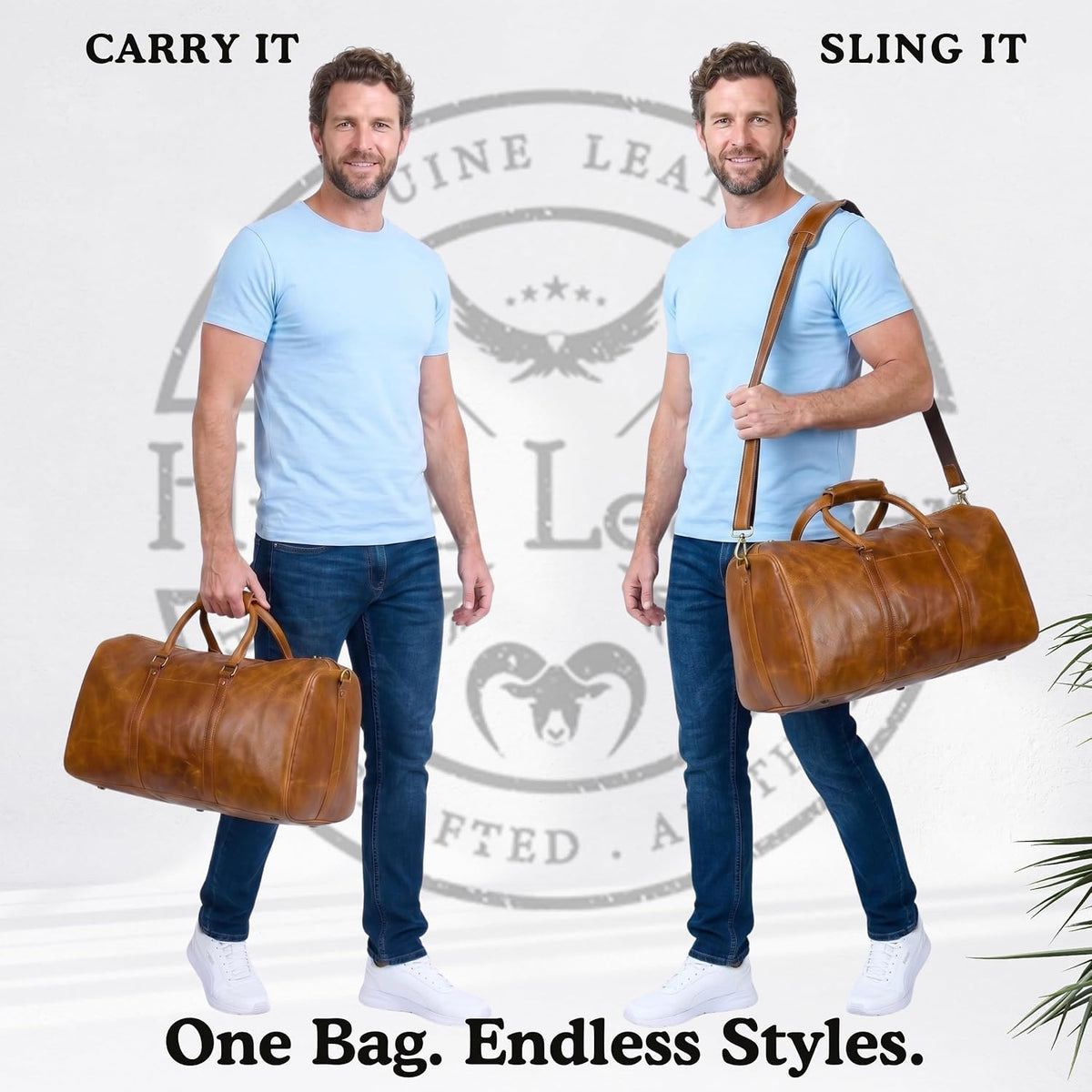 Ashcroft™ Buffalo Leather Weekender Duffle — 21″ Vintage Tan