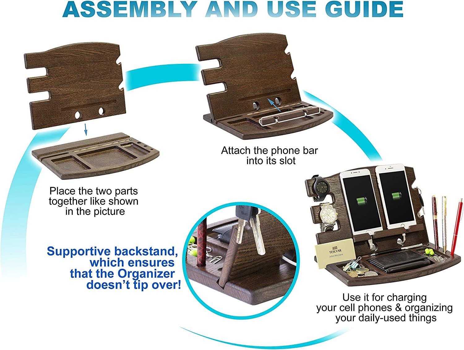 Wood Phone Docking Station Natural Ash Phone Key Holder Wallet Stand