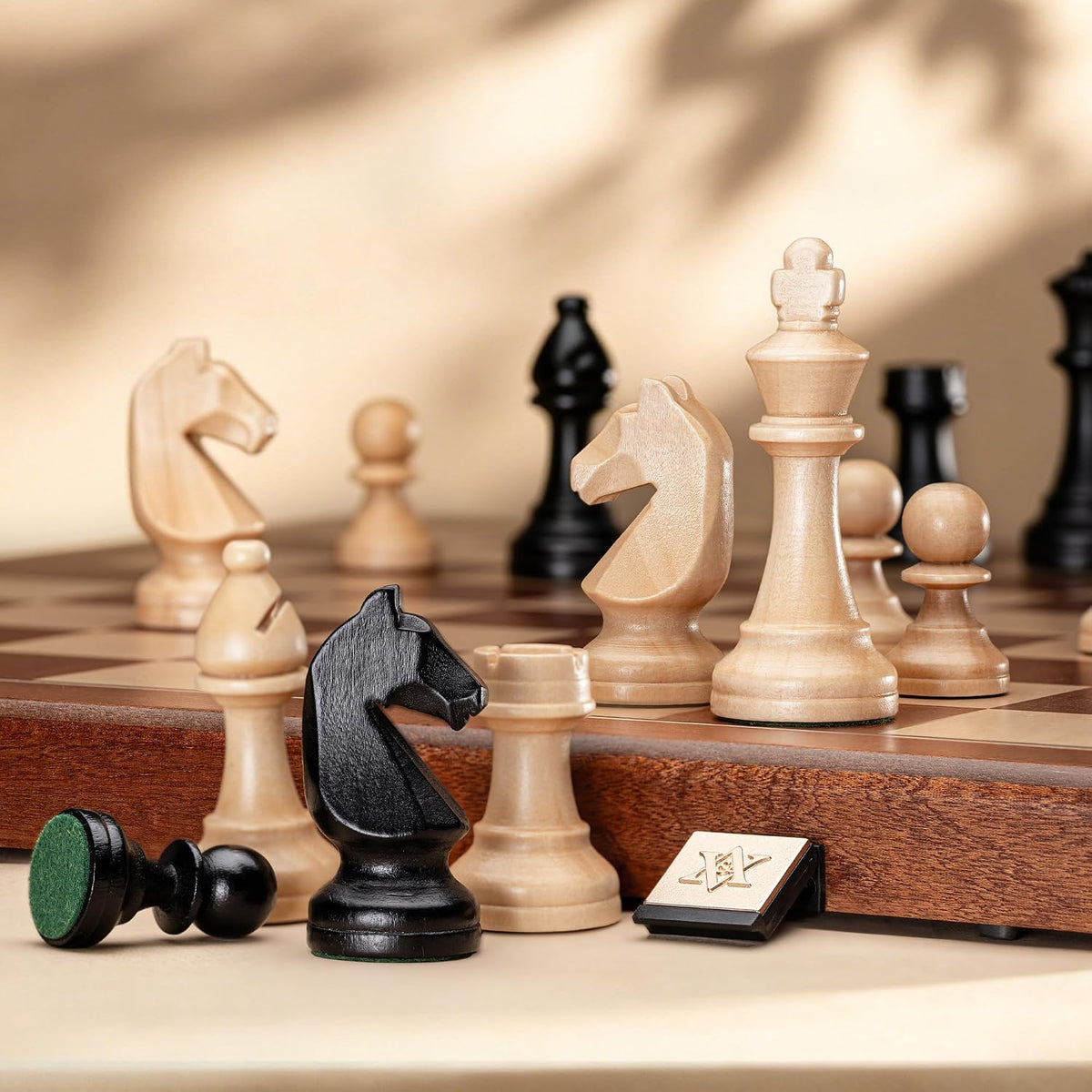 A&A Premium Natural Mahogany Folding Chess Set