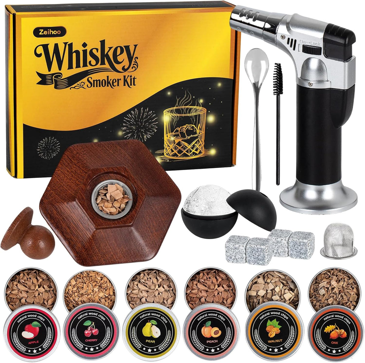 Emberton™ Old Fashioned Smoker Kit — Torch, 6 Wood Flavours & Ice Mould