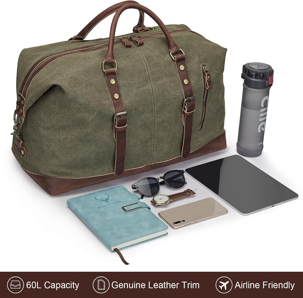 S-ZONE Duffle Bag for Travel 60L Canvas Duffel Bag Carry on 