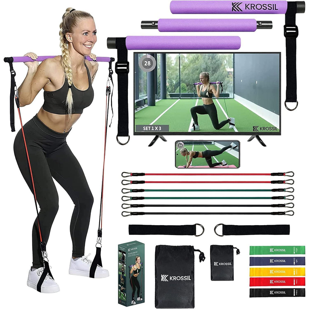 Premium 2-in-1 Pilates Bar Kit with 11 Resistance Bands