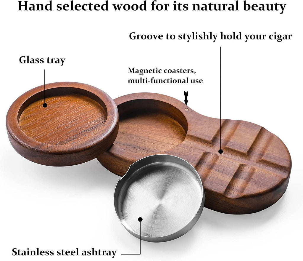 Wooden Cigar Ashtrays Coaster/Whiskey Glass Tray and Cigar Holder
