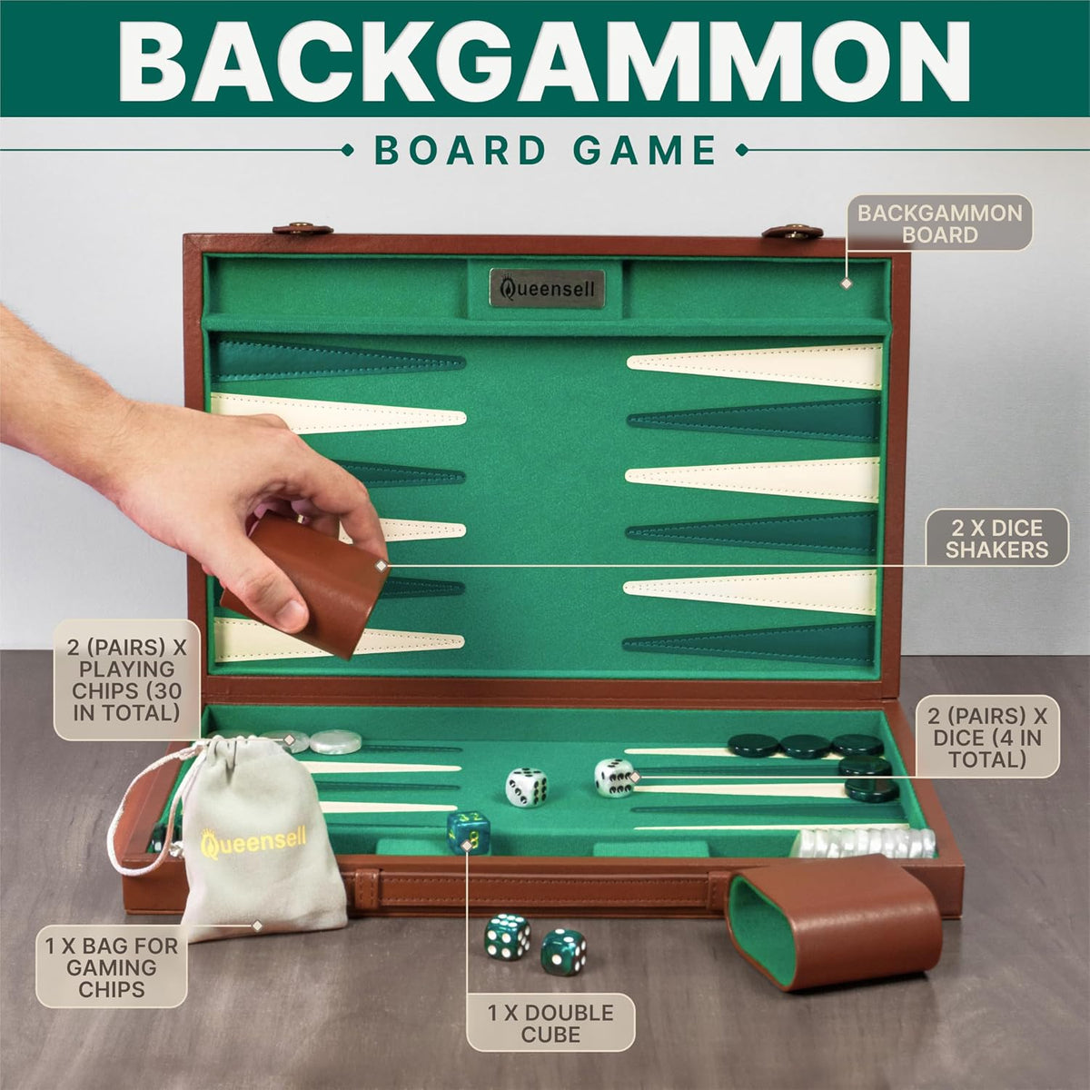 Premium 15 Inch Backgammon Set for Adults