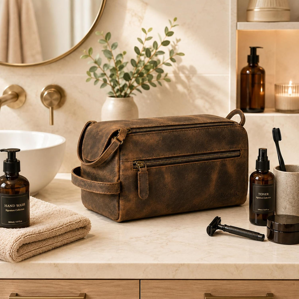 Ridgeway™ Buffalo Leather Toiletry Bag — Distressed Tan