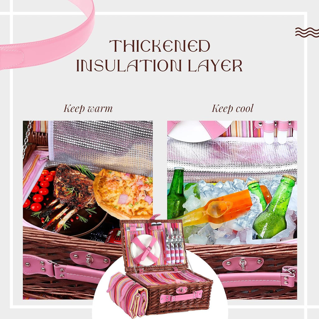 Picnic Basket Set for 4 with Waterproof Picnic Blanket and I