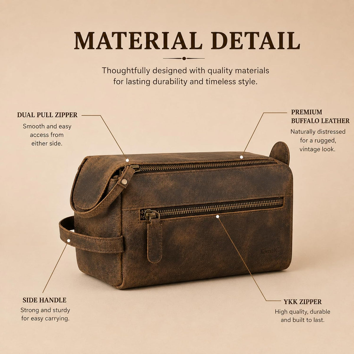 Ridgeway™ Buffalo Leather Toiletry Bag — Distressed Tan
