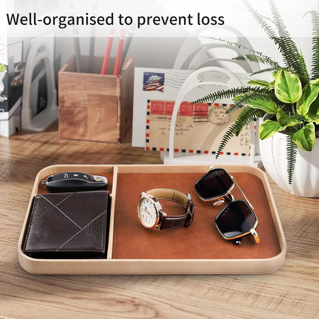 Norwood™ Leather Catch-All Valet Tray — Multi-Compartment