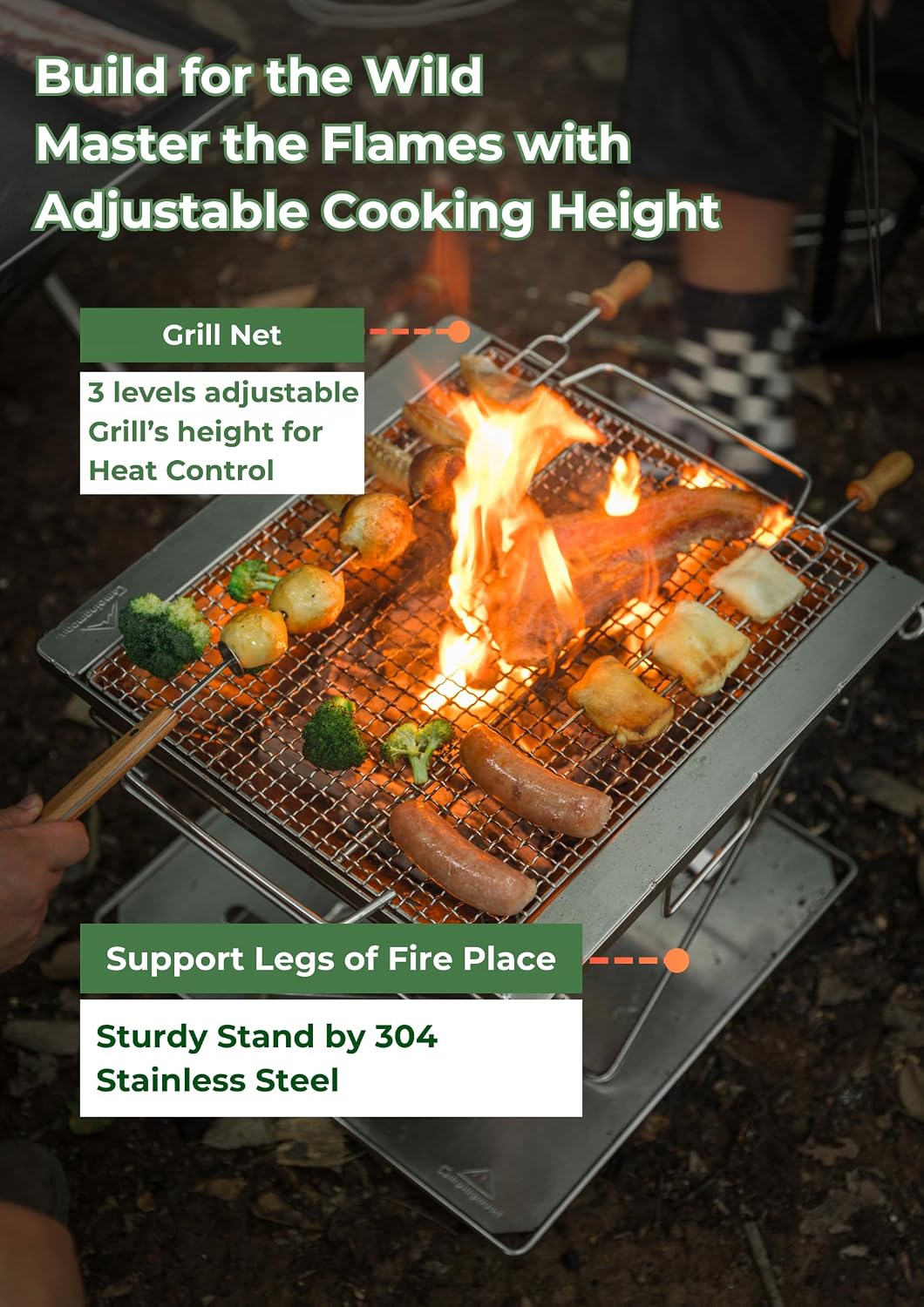 CAMPINGMOON Portable Stainless Steel Wood Burning Grill and 