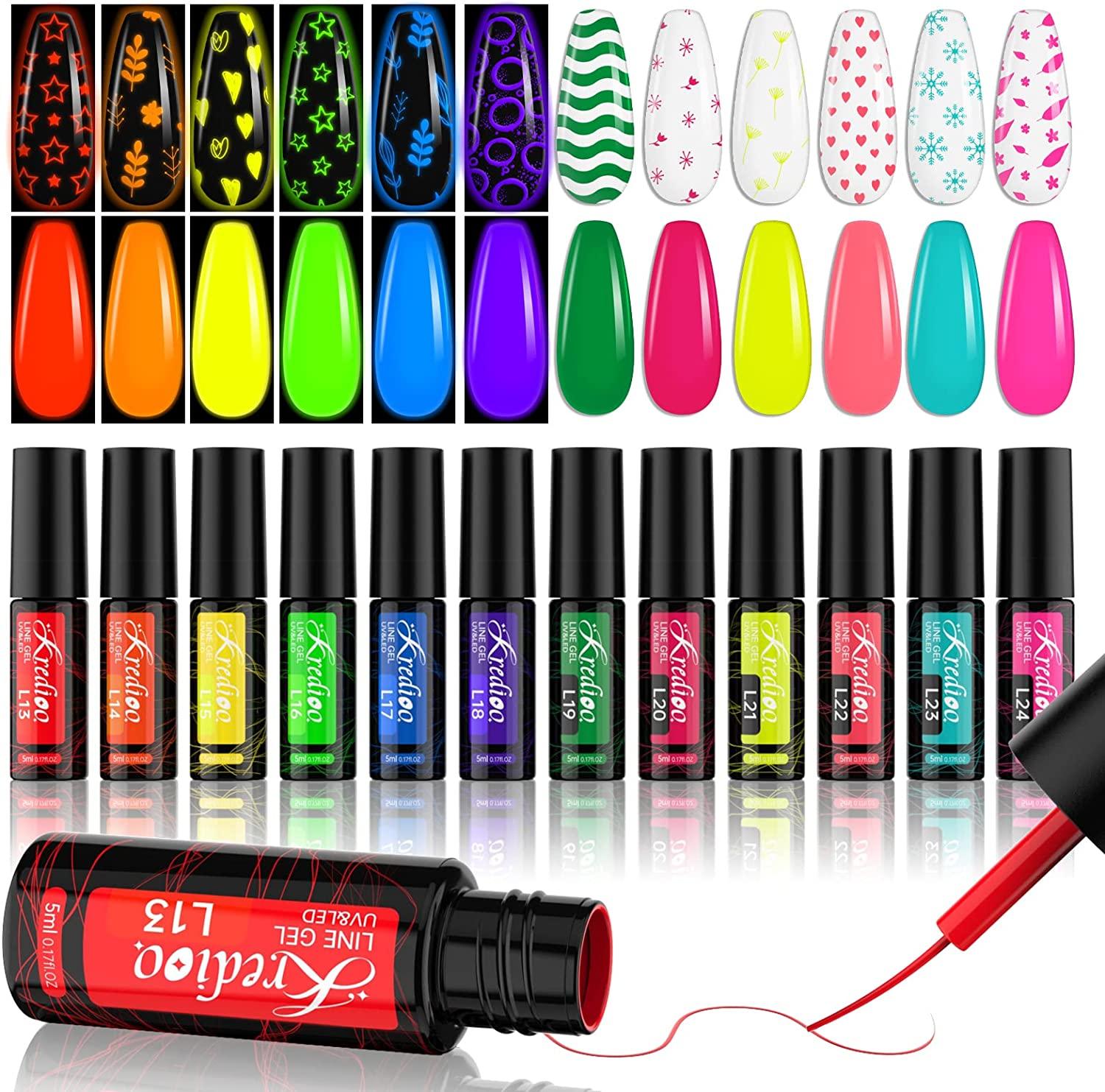 Kredioo Gel Nail Polish Liner Nail Art 12 Colors Painted Gels Kit Neon