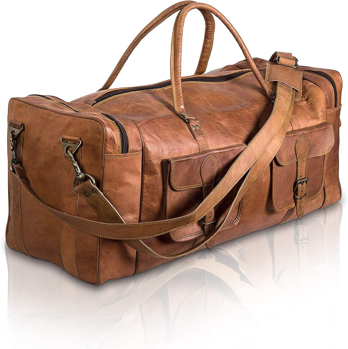 Ashcroft™ Leather Travel Duffle — 30″ Large, Vintage Brown