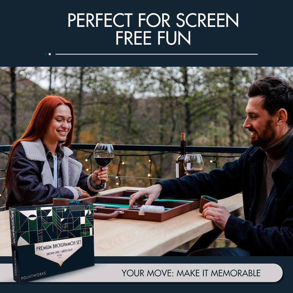 Pointworks 19 Inch Premium Backgammon Set for Adults - Leath