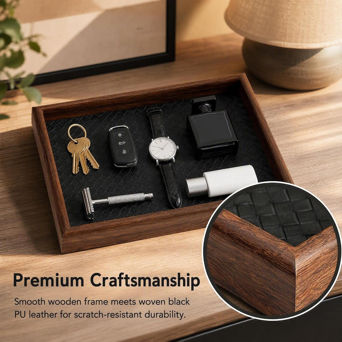Norwood™ Wooden Valet Tray — Felt-Lined Catch-All