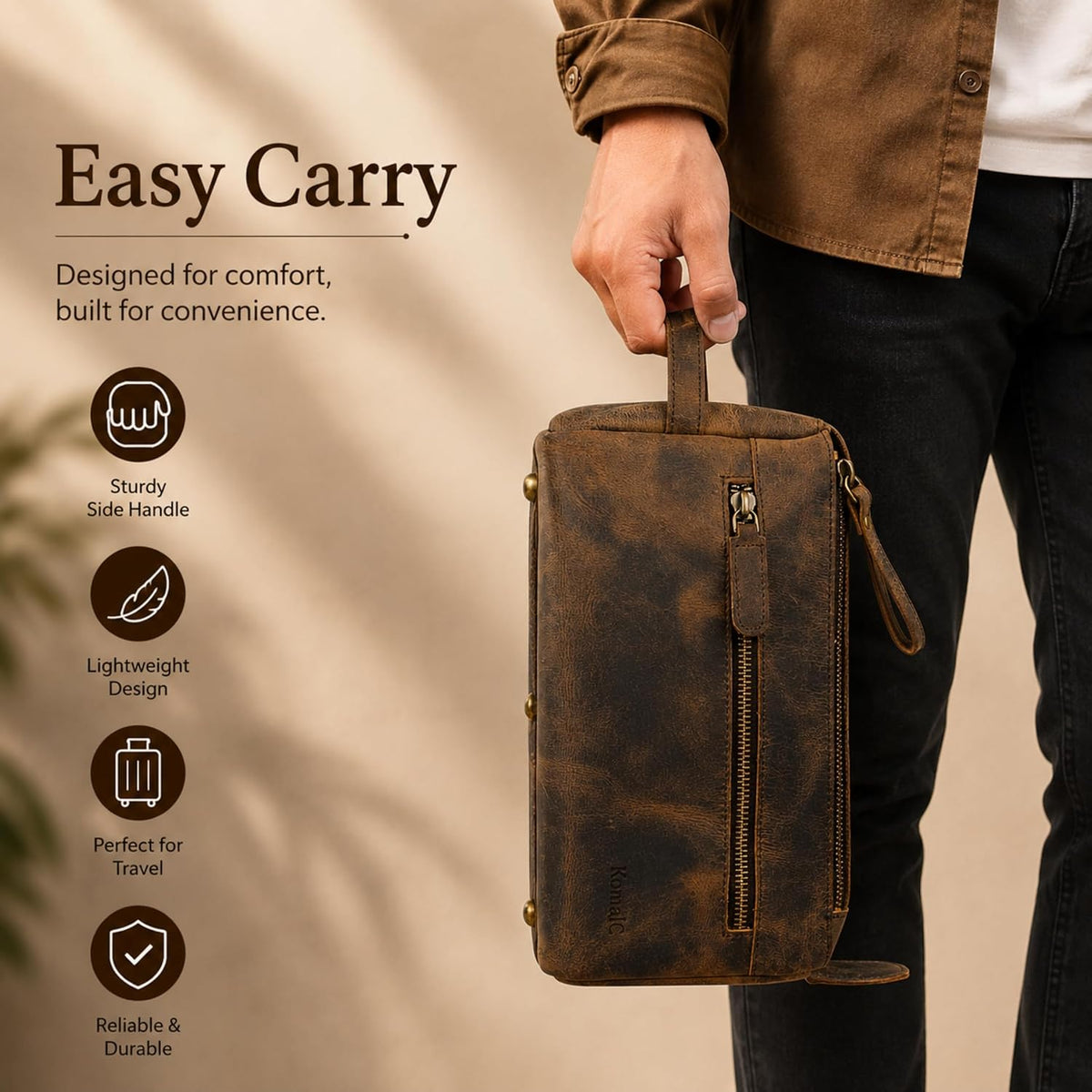 Ridgeway™ Buffalo Leather Toiletry Bag — Distressed Tan