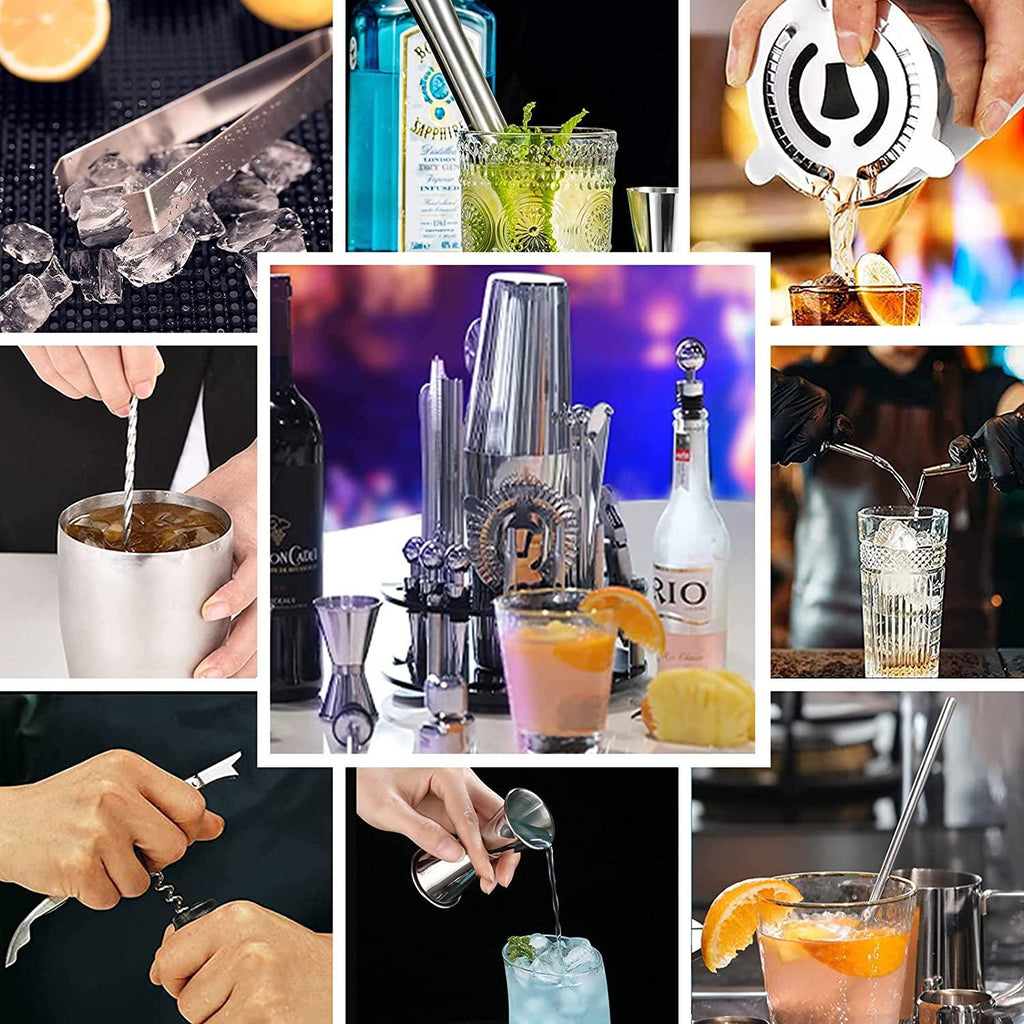 23-Piece Cocktail Shaker Set — Stainless Steel Bartender Kit with Stand & Recipe Book