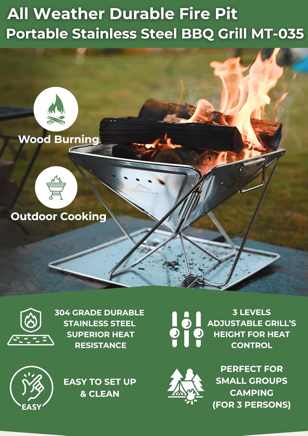CAMPINGMOON Portable Camping Fire Pit BBQ Grill Outdoor Fire