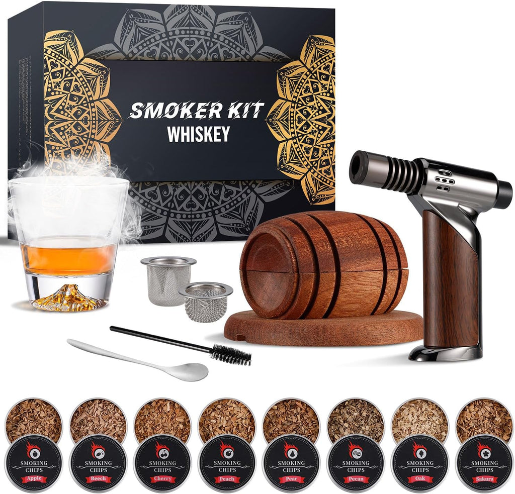Emberton™ Signature Whisky Smoker Set — 8 Wood Flavours & Smoke Top