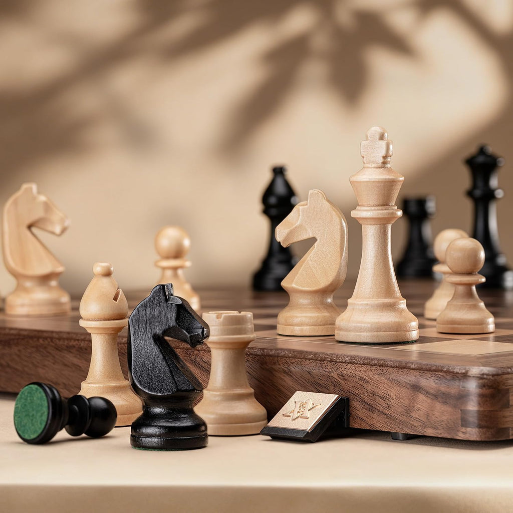 A&A Premium Natural Walnut Folding Chess Set