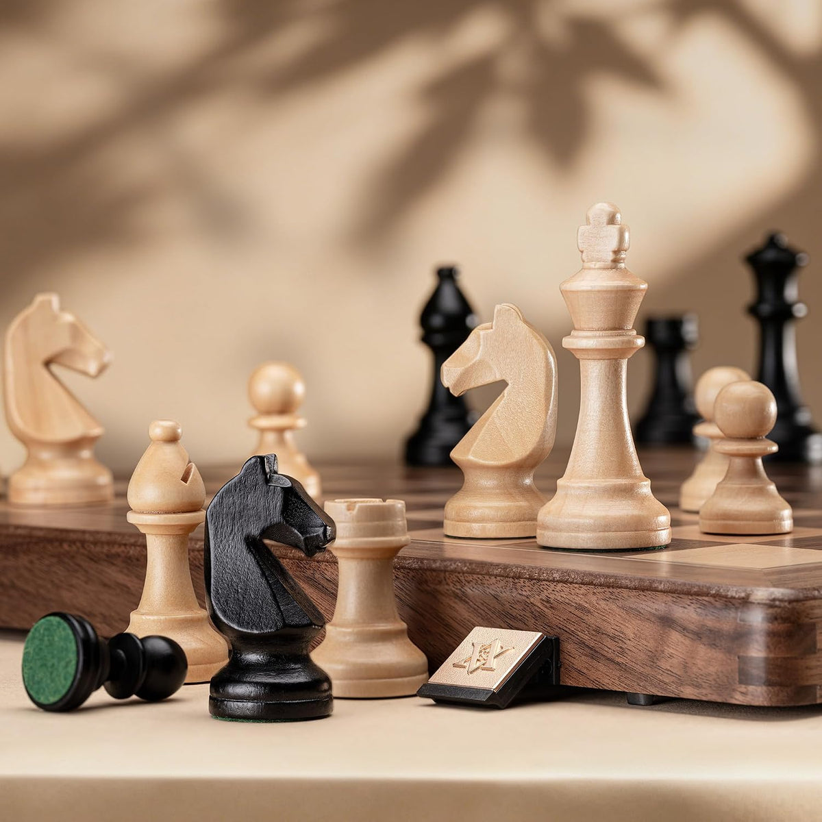 A&A Premium Natural Walnut Folding Chess Set