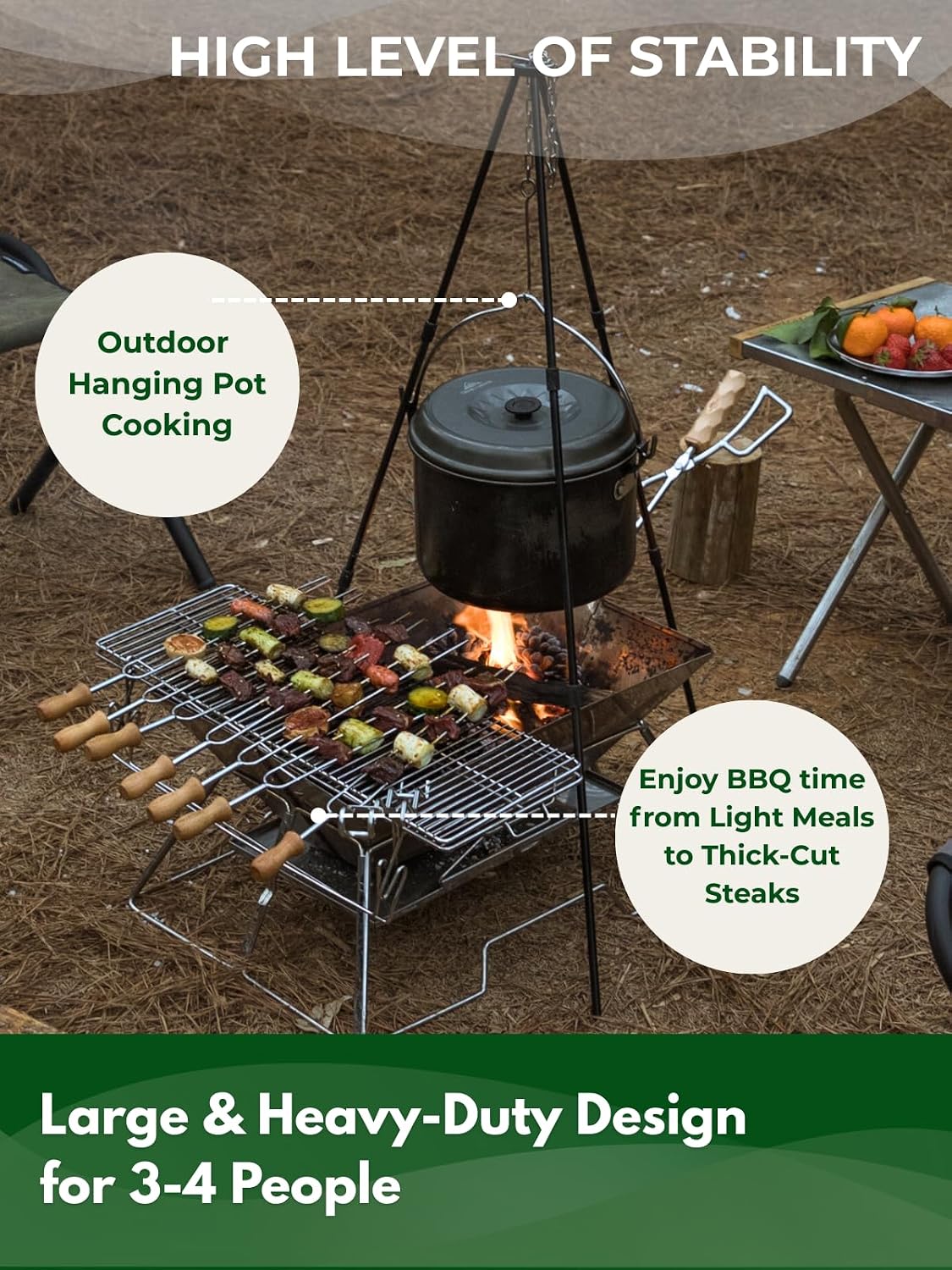 CAMPINGMOON Portable Fire Pit Grill Large 20 Inch Stainless 