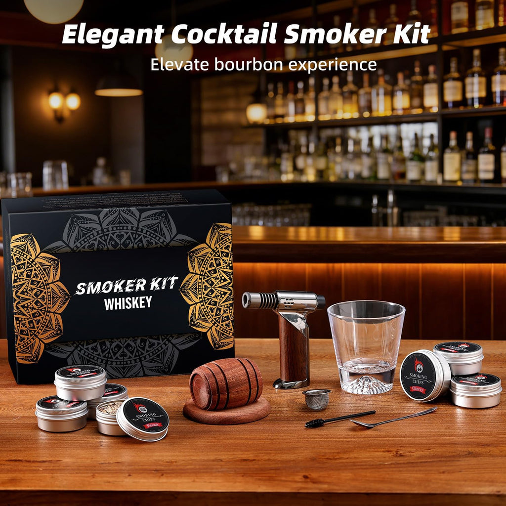 Emberton™ Signature Whisky Smoker Set — 8 Wood Flavours & Smoke Top