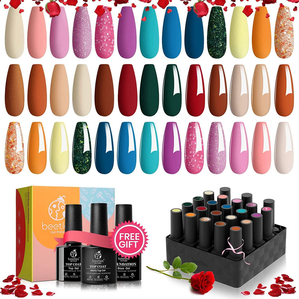 Beetles Gel Nail Polish Kit — 20 Mini Colours with Base & Top Coat