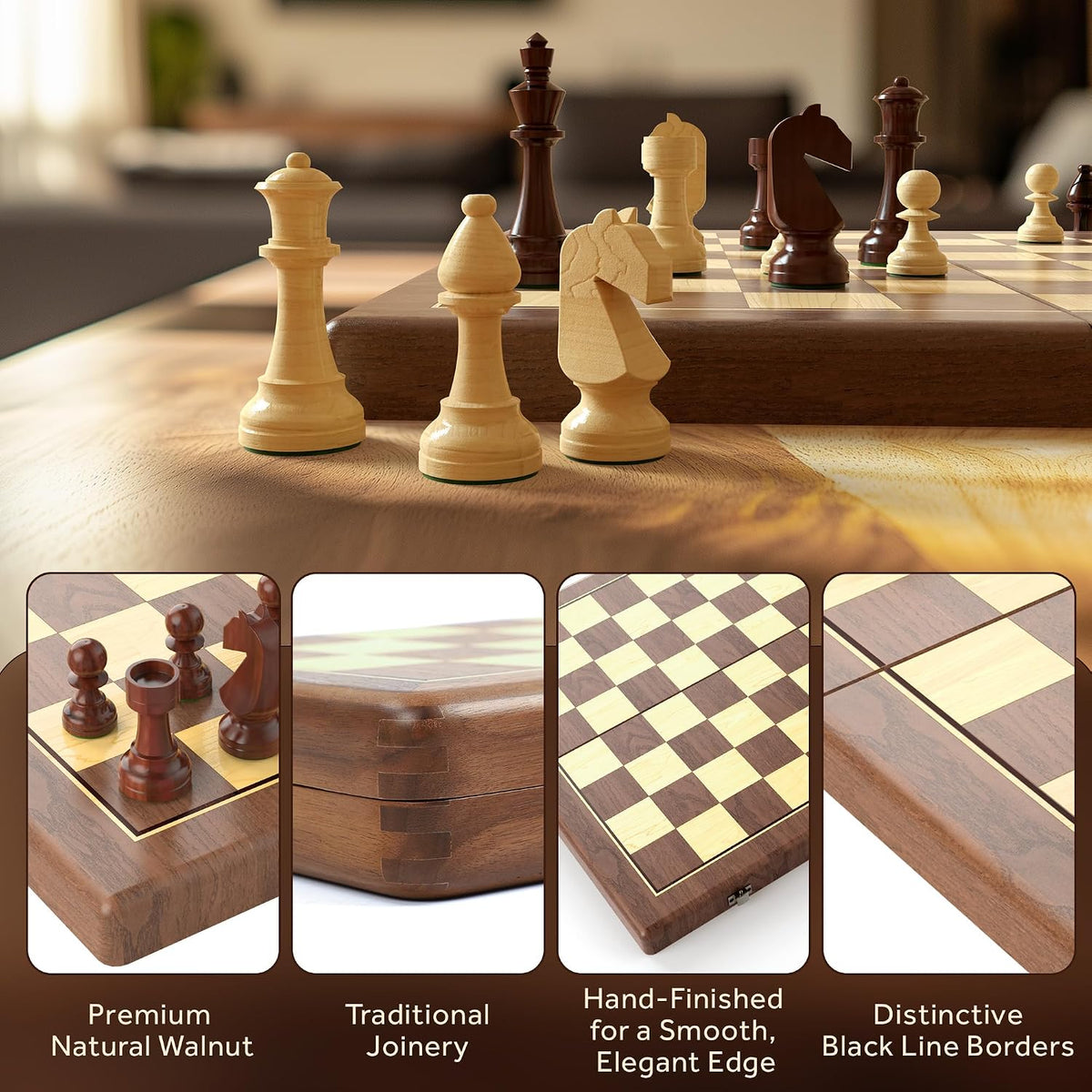 38 cm Walnut Chess and Checkers Set