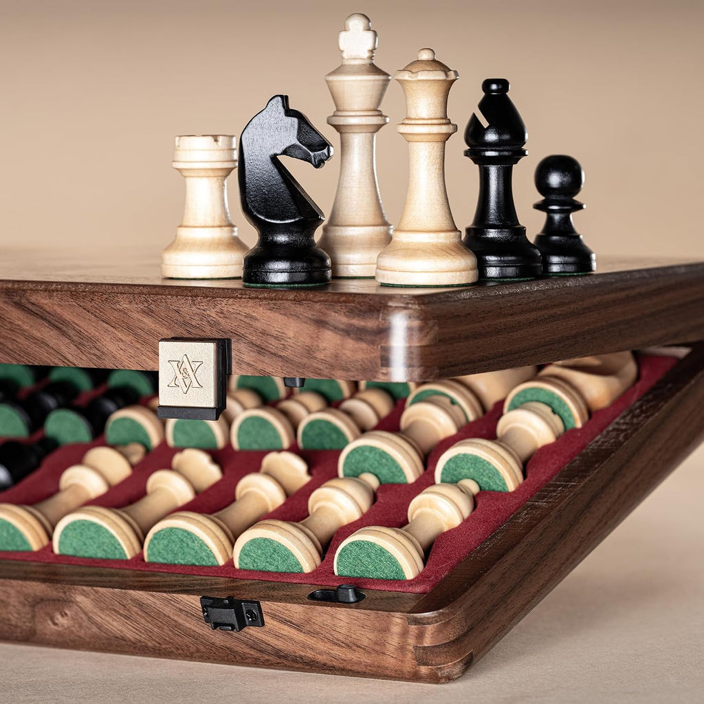 A&A Premium Natural Walnut Folding Chess Set