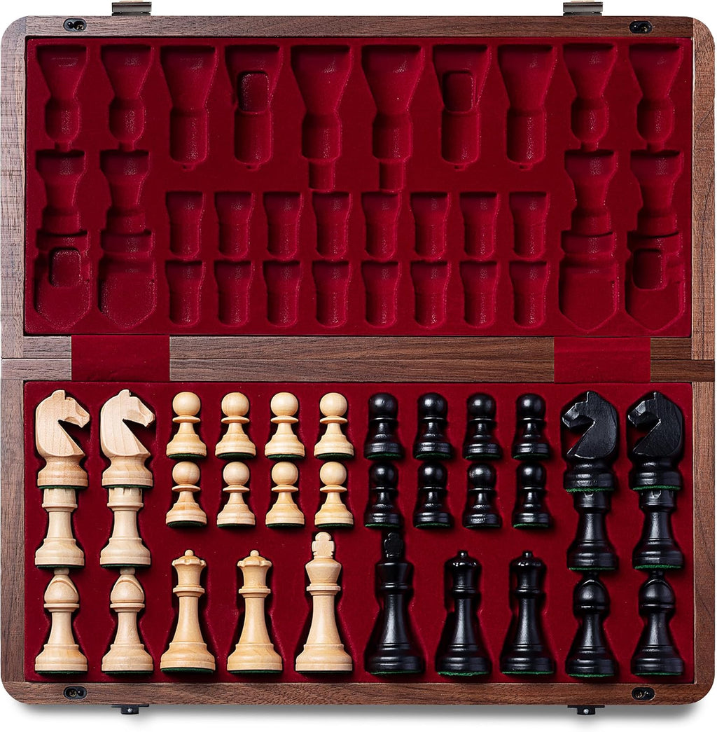 A&A Premium Natural Walnut Folding Chess Set
