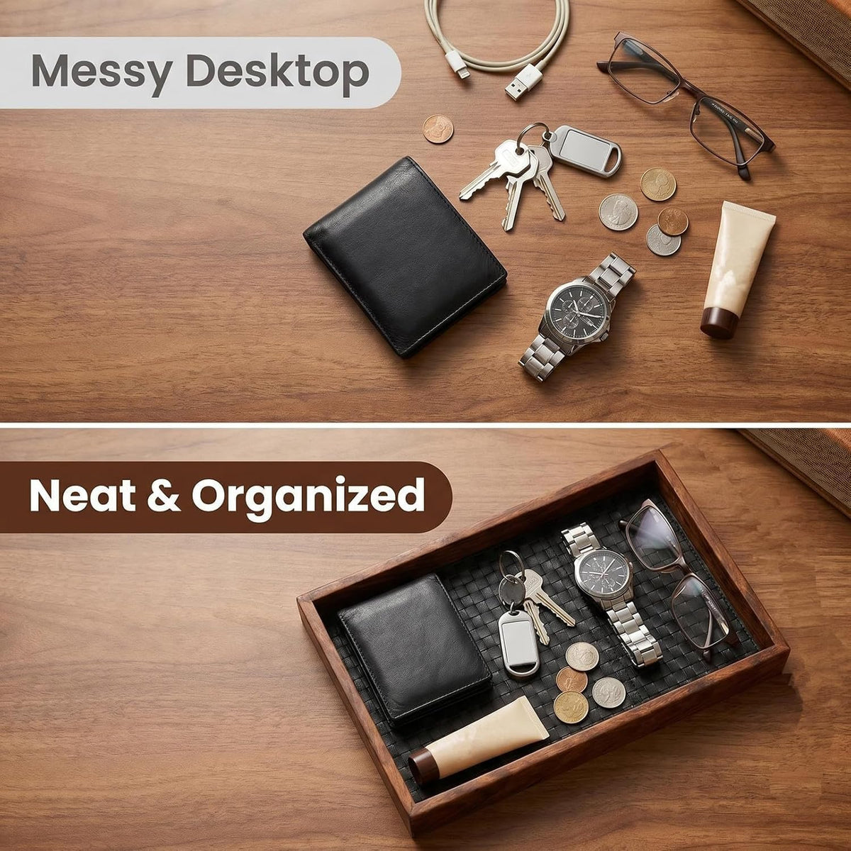 Norwood™ Wooden Valet Tray — Felt-Lined Catch-All