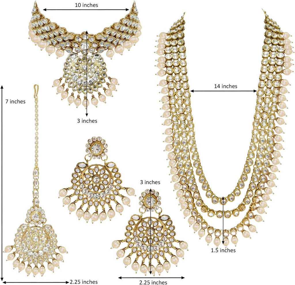Indian Wedding Kundan Beaded Bridal Long Choker Necklace Earrings with