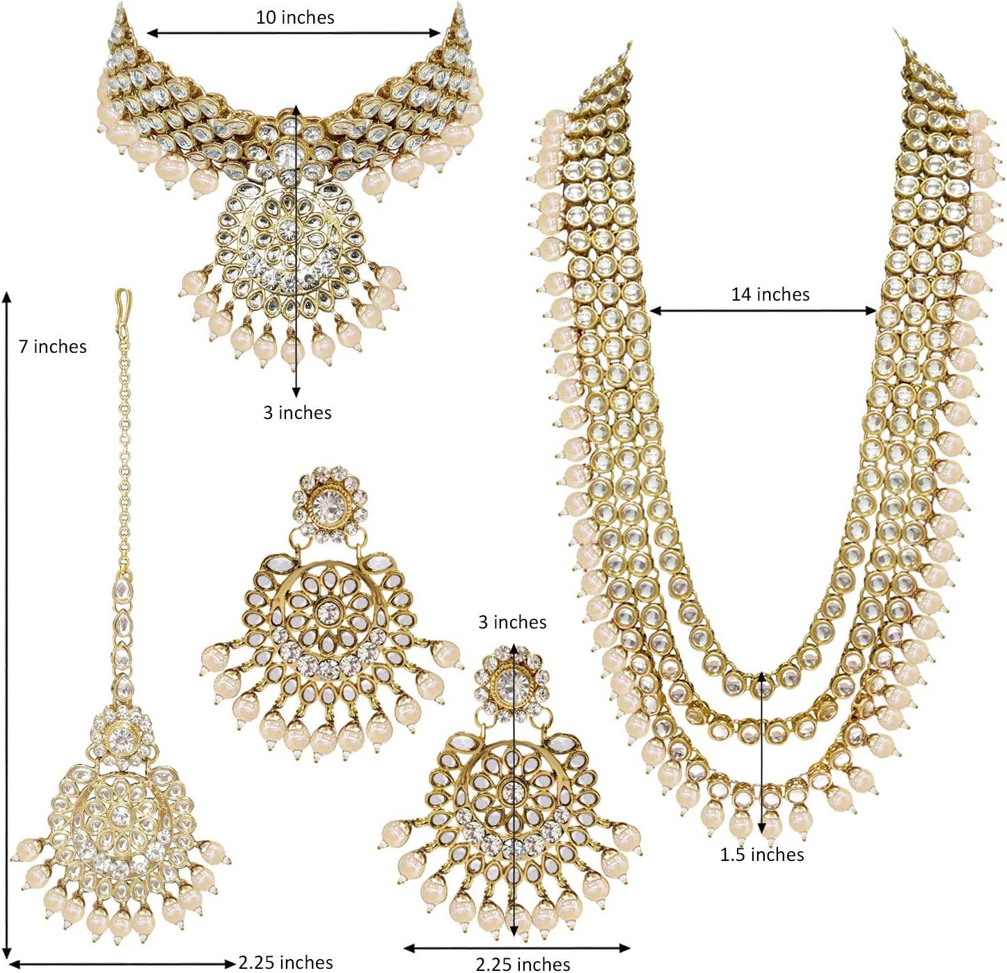 Indian Wedding Kundan Beaded Bridal Long Choker Necklace Earrings with